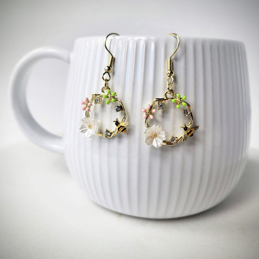 Gold Spring Wreath Earrings